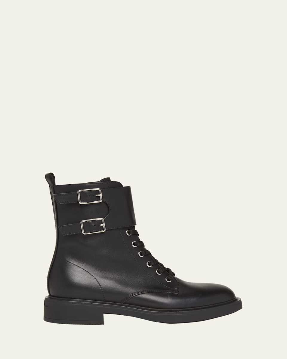 Leather Buckle Cuff Combat Booties